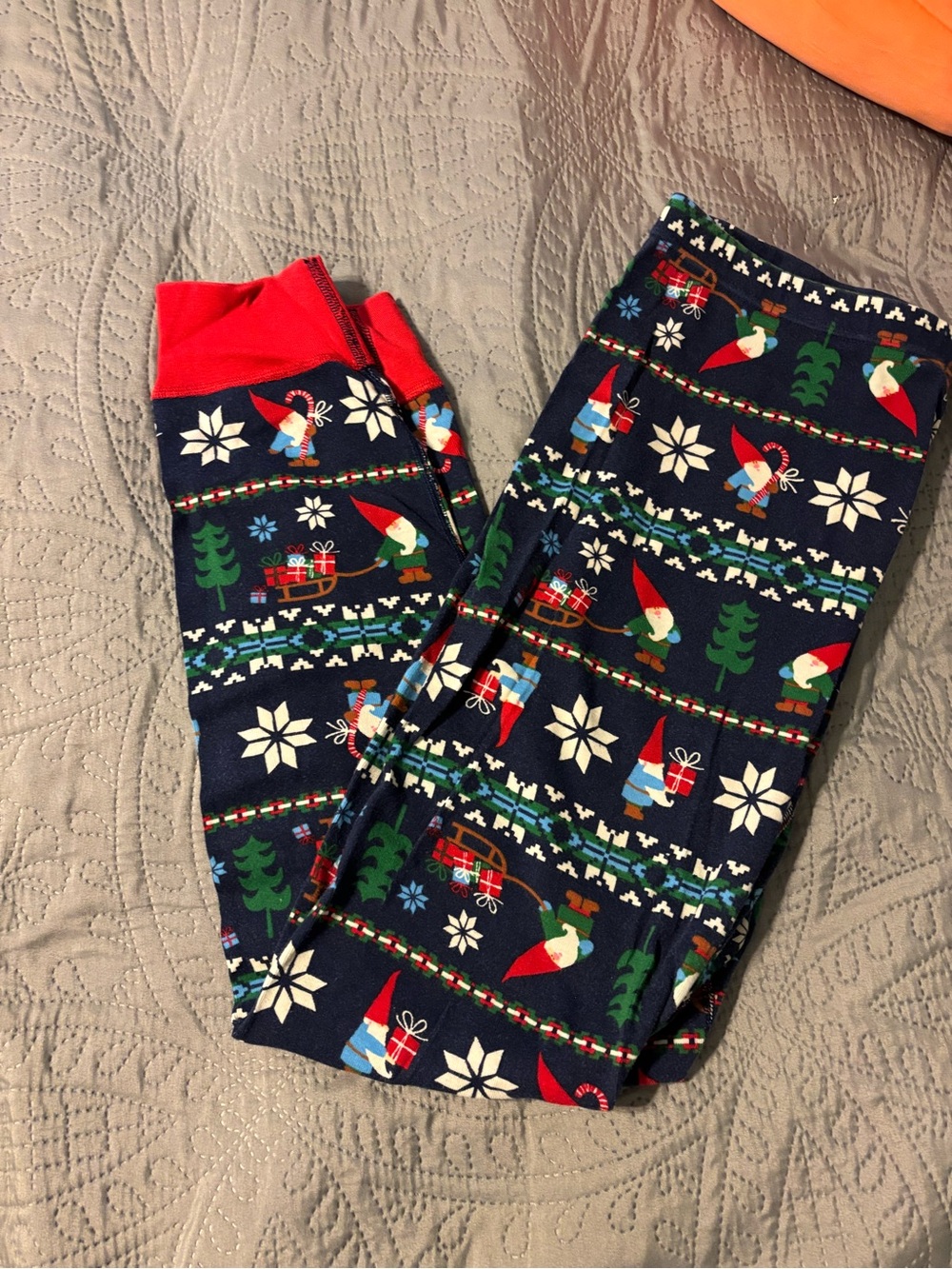 Hanna Andersson Navy Gnome Print Pajama Pants with Red Cuffs